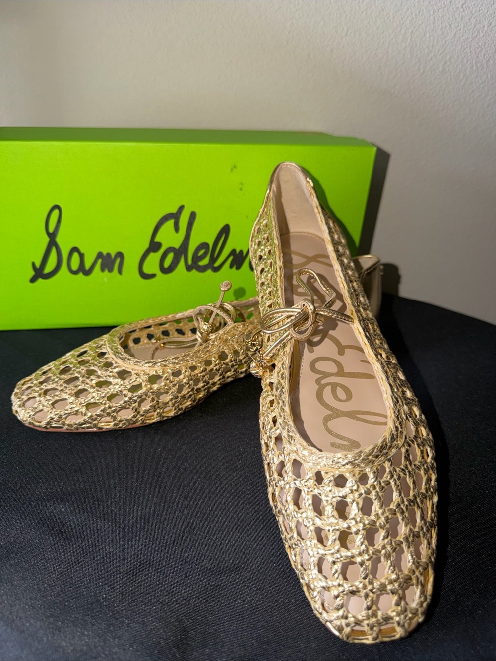 *NEW* Sam Edelman Metallic Gold Woven Tie Ballet Flats